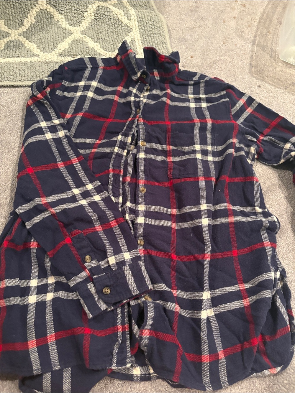 Women's Navy Plaid Button-Up Shirt - Classic Long Sleeve